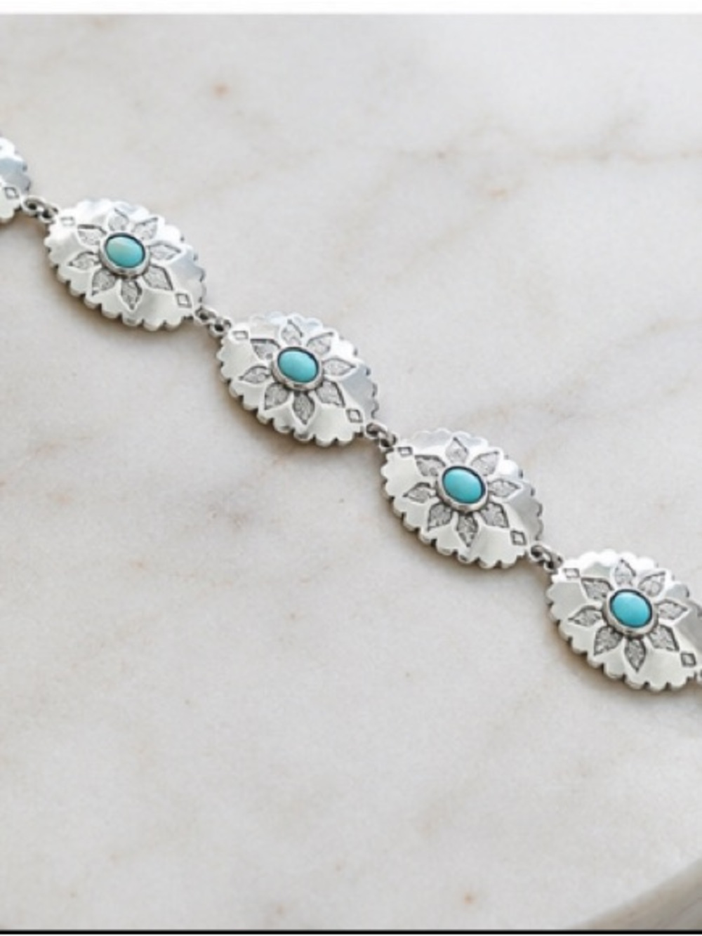 Turquoise Silver Floral-Link Bracelet - Women Jewelry
